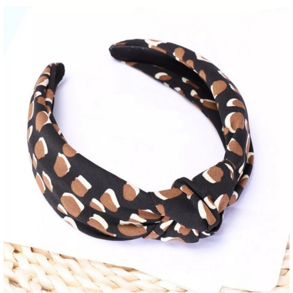 Jana Leopard Topknot Headband - Black & Antique Brass Bross